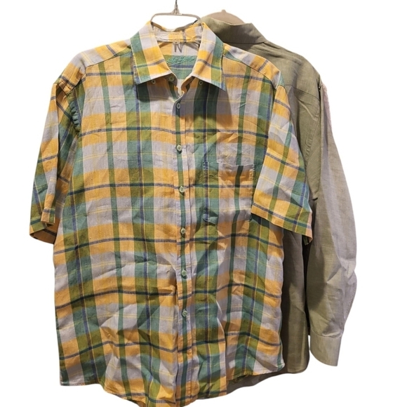 Bugatchi Uomo 100% Linen, Plaid, Short-Sleeve Button Men’s Shirt Size Medium - Picture 1 of 5